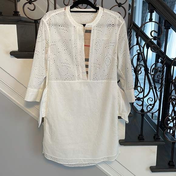 BURBERRY London Daniela Eyelet White Collarless Women’s Shirtdress Size US 6 New - Picture 13 of 17
